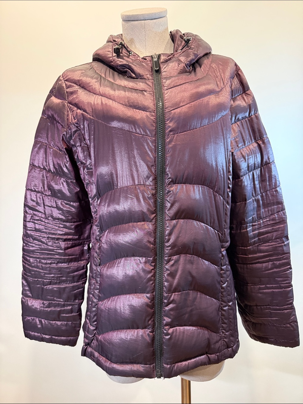 Andrew Marc Metallic Plum Packable Down Puffer Jacket L